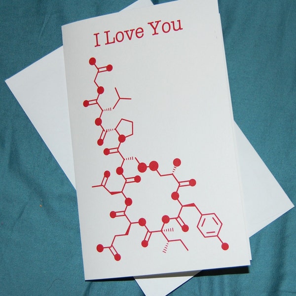 Oxytocin - I Love You - Chemistry Nerd Greeting Card - Red