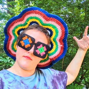 Floppy Flower Sun Hat --Fun, quick crochet project, downloadable pattern. Use your scraps to make FLOWER hats. Try Ribbon Candy Crochet now!