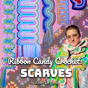 Ribbon Candy Crochet Scarves -- a five scarf pattern e-book collection. Downloadable crochet patterns, make 5 beautiful geometric scarves!