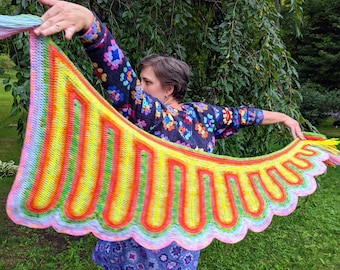 Neverweaver Dragon Tail Shawl-- make it with Ribbon Candy Crochet, NO ends to weave, fun downloadable crochet pattern, asymmetrical triangle