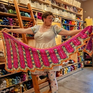 Sawtooth Dragon Tail Shawl -- asymmetrical triangle shawl to make in Ribbon Candy Crochet, downloadable crochet pattern, winter wrap, cozy