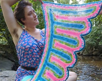 Spherio -- a petite Dragon Tail Shawl to make with fingering weight yarn, asymmetrical triangle shawl downloadable crochet pattern