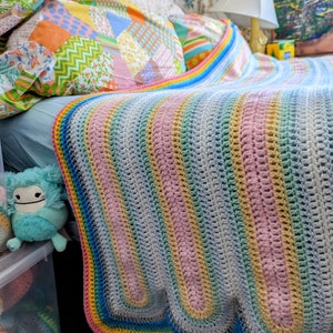 Rainbow Reflection Blanketsimple, fun and mesmerizing project, Learn Ribbon Candy Crochet today Twin-Full-Queen-King, bedspread or throw image 9