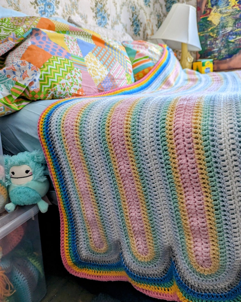 Rainbow Reflection Blanketsimple, fun and mesmerizing project, Learn Ribbon Candy Crochet today Twin-Full-Queen-King, bedspread or throw image 9