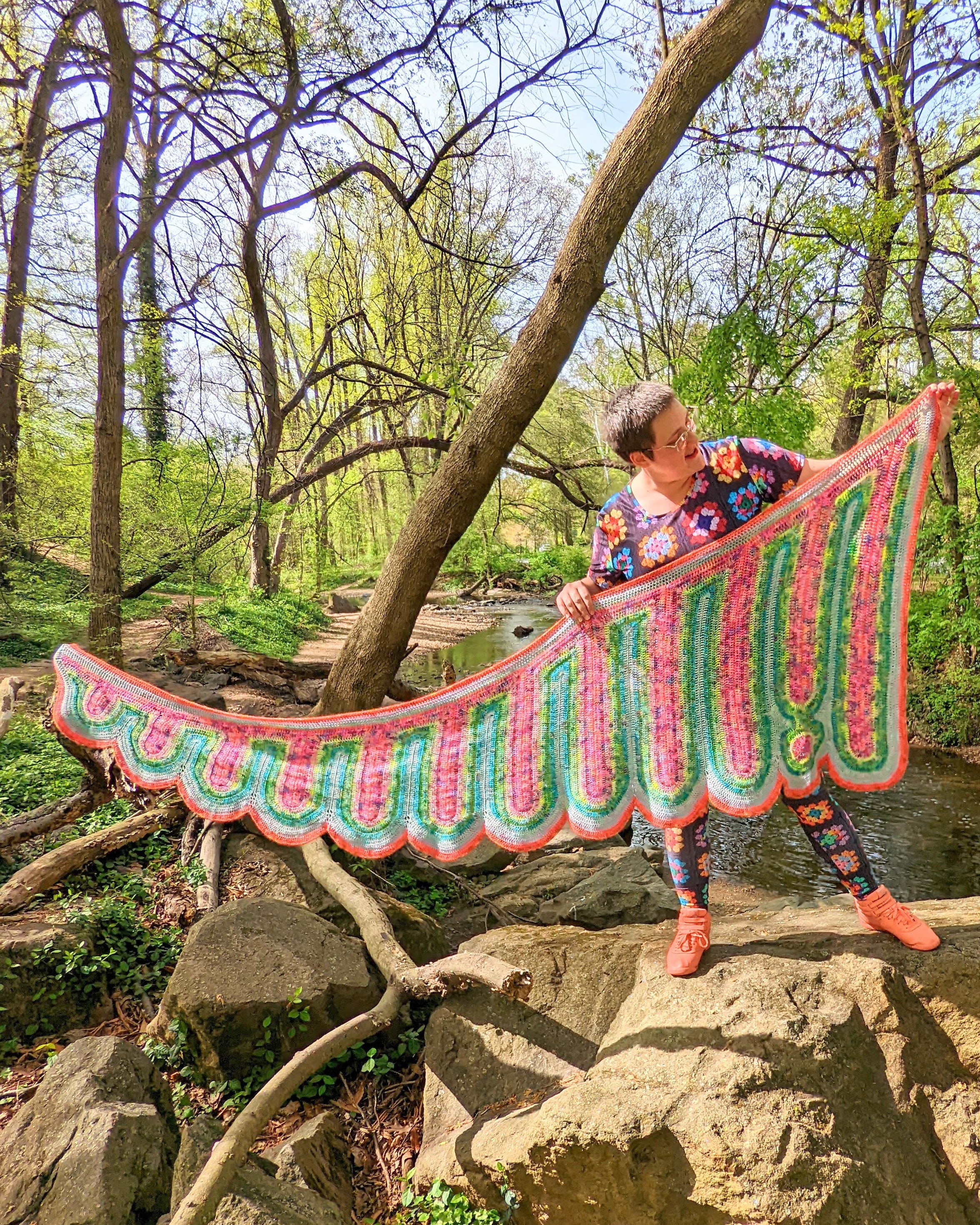 Cosmic Drip Shawl -- psychedelic ooze Digital Crochet Pattern, large asymmetrical Triangle Shawl, oversized scarf, wrap up and keep WARM!