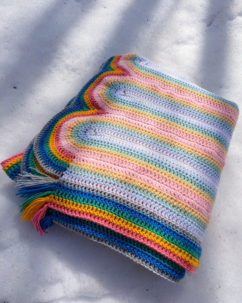 Rainbow Reflection Blanketsimple, fun and mesmerizing project, Learn Ribbon Candy Crochet today Twin-Full-Queen-King, bedspread or throw image 7