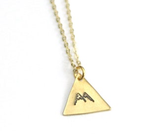 Brass Stamped Mountain Peaks Triangle Necklace | Adventure Mountains Are Calling Necklace | Little Mountain | Mountain Range | Explore