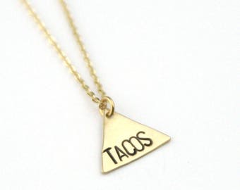Tacos Geometric Necklace | Gold Taco Tuesday Necklace | Food Necklace | Mexican Food Jewelry | Tacos and Tequila | Foodie necklace