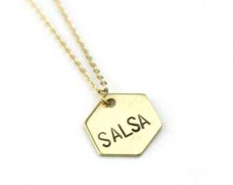 Salsa Hexagon Geometric Necklace | Gold Taco Tuesday Necklace | Food Necklace | Mexican Food Jewelry | Tacos and Tequila | Foodie necklace