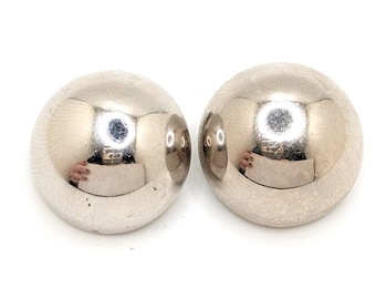 Vintage Whiting And Davis Co Dome Domed Silver Tone Clip On Earrings Costume Jewelry Modernist Geometric Round Circle Gift Wedding Present