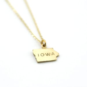 Iowa State Name Necklace | Moving Gift | Best Friend Necklace | State Love | Brass Jewelry | Made in USA | Keepsake Gift | Home State