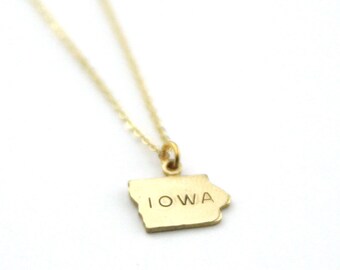 Iowa State Name Necklace | Moving Gift | Best Friend Necklace | State Love | Brass Jewelry | Made in USA | Keepsake Gift | Home State