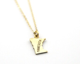 Minnesota State Name Necklace | Moving Gift | Best Friend Necklace | State Love | Brass Jewelry | Made in USA | Keepsake Gift | Home State