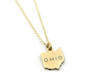 Ohio State Name Halskette | Umzugsgeschenk | Bester Freund Halskette | Zustand Liebe | Messing Schmuck | Heimatstadt Geschenk | Andenken Geschenk | Heimatland