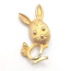 Vintage Mamselle Gold Tone Signed Rabbit Brooch Lapel Pin Easter Spring Animal Lover Gift Present Matte Statement Costume Jewelry
