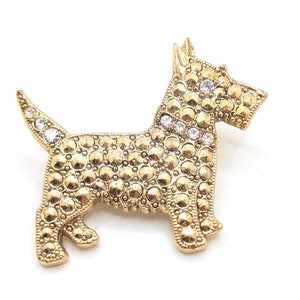 Vintage Scottish Terrier Scottie Dog Gold Tone Rhinestone Brooch Lapel Pin Small Scatter Present Gift Wedding Bridal Jewelry Lover Mama Mom