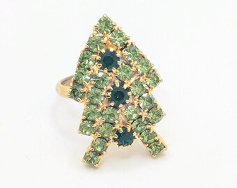 Vintage Rhinestone Christmas Tree Ombre Ring Green Emerald Adjustable Costume Jewelry Holiday Party Accessories Christmas Gift Present