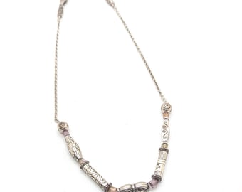 Vintage RETIRED Brighton Srebrny Koralikowy Naszyjnik Podpisany Rzadki Żółty Fioletowy