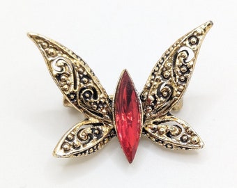 Vintage Butterfly Moth Red Rhinestone Brooch Lapel Pin Insect Lover Gift For Her Scatter Pins Statement Butterfly Jewelry Accessory Wedding