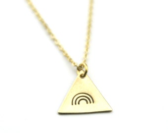 Rainbow Triangle Brass Stamped Necklace | Pride Necklace | Nature Necklace | Celebration Jewelry | LGBTIQA+ Necklace | Gold Jewelry