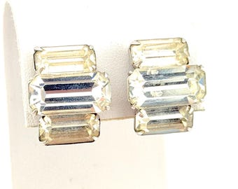 Vintage Coro gesigneerde art-deco clip-on oorbellen kostuumsieraden eenvoudig elegant sprankelend bruiloft