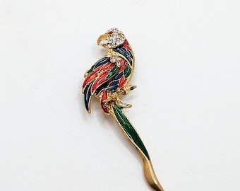 Vintage Strass Papagei Brosche Pin Emaille Nachlass Schmuck Smaragd Grün Rot Gold Ton