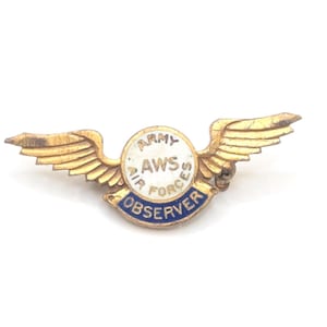 Vintage WWII WW2 Sterling Silver Gold AWS Army Air Forces Observer Pin Brooch Pinback 1940s 40s War Wing Wings