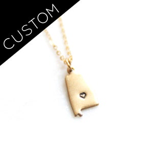 Alabama State Custom Necklace | Moving Gift | Best Friend Necklace | State Love | Personalized Brass Jewelry | Made in USA | Keepsake Gift