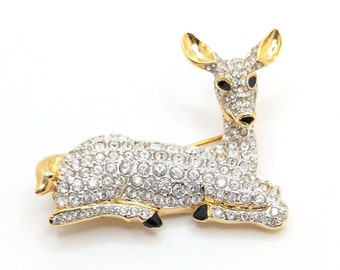 Vintage seltene Swarovski Kristall Pave Deer Tier Brosche Anstecknadel Rentner Geschenk für Ihn Ihre Weihnachtsferien signiert Hochzeitsgeschenk Bling