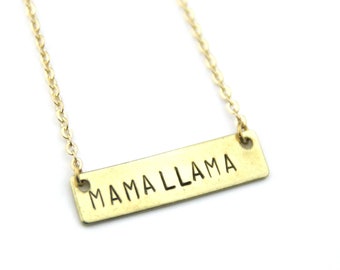 Mama Llama Brass Bar Necklace | Gift For Mom | Raising My Tribe | Momma Bird | Mama Bear | New Mom Gift | Mom Present | Gold Necklace