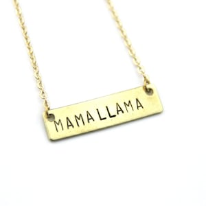 Mama Llama Brass Bar Necklace Gift For Mom Raising My Tribe Momma Bird Mama Bear New Mom Gift Mom Present Gold Necklace image 1