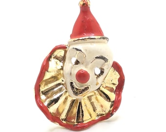 Vintage Small Clown Brooch Scatter Lapel Pin Hat Creepy Weird Present Gift Pennywise Style Red Gold Happy Kid Birthday