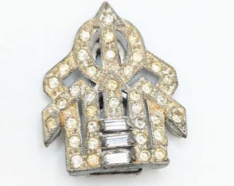 Vintage Art Deco Fur Clip Shoe Clip Rhinestone Clear Gift For Her Geometric Round Wedding Bridal Bridesmaid