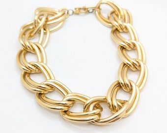Vintage Rare Anne Klein Gold Tone Necklace Chunky Collar Choker Signed 1980s 80s 1990s 90s Gift Wedding Present Statement Jewelry