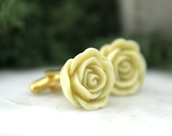 Ivory Rose Cufflinks | Off White Flower Cufflinks | Grooms Gift | Best Man Gift | Groomsmen Gift | Wedding Attire | Floral Cuff links