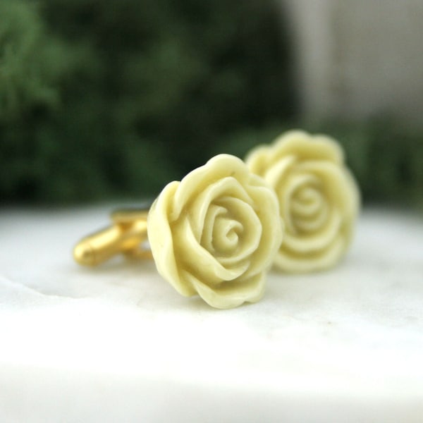 Ivory Rose Cufflinks | Off White Flower Cufflinks | Grooms Gift | Best Man Gift | Groomsmen Gift | Wedding Attire | Floral Cuff links