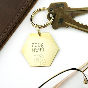 Book Nerd Keychain | Gold Book Keychain | Reading Keychain | Library Keyring | Book Nerd | Reading Keychain | Teacher gift