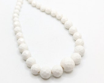 Vintage White Czech Bead Lucite Beaded Necklace Long Layering Box Clasp Valentine's Day Gift Present Graduated