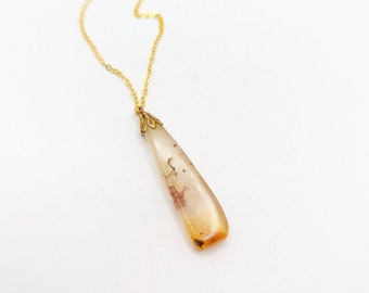 Vintage Agate Slice Stone Necklace Gold Tone 18 Inch Minimal Boho Neutral Bohemian Simple Charm Gift For Her Him