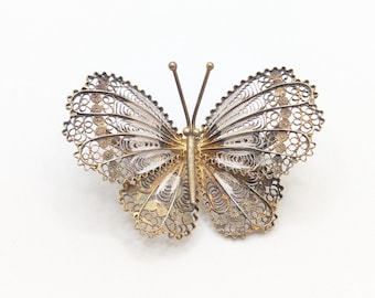 Broche Papillon Filigrane émaillée En Argent 800 - Occasion Bon état, Bijou Vintage élégant