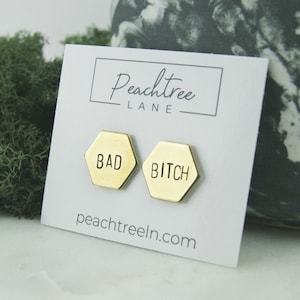 Bad Bitch Hexagon Earrings Geometric Earrings Stud Earrings Bad Bitch Jewelry Stamped Earrings Gold Earrings image 1