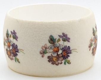 Vintage Floral West Germany Bangle Bracelet Cuff Flowers Shimmer Sparkle Daisy Statement Purple Blue Cream