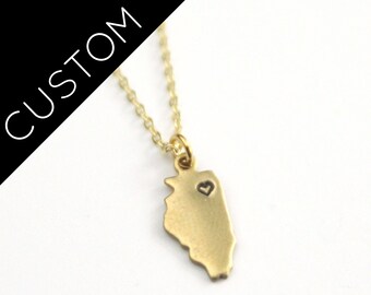 Illinois Brass State Jewelry | Personalized State Necklace |  Hometown | Moving Gift | Best Friend Gift | Custom State Necklace | Chicago