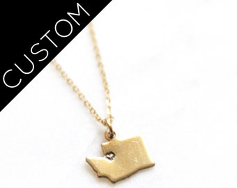 Washington Brass State Necklace | Custom Heart  Necklace | Seattle Washington PNW | Moving Gift | Keepsake Jewelry | Hometown