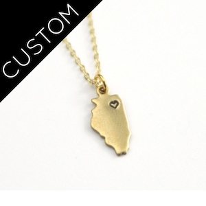 illinois Messing Zustand Schmuck | Personalisierte Zustand Halskette |  Heimatstadt | Umzugsgeschenk | Bester Freund Geschenk | Benutzerdefinierte Halskette | Chicago