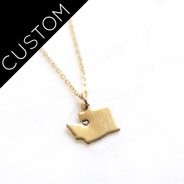 Washington Brass State Necklace | Custom Heart  Necklace | Seattle Washington PNW | Moving Gift | Keepsake Jewelry | Hometown