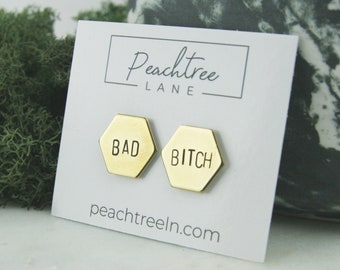 Bad Bitch Hexagon Earrings | Geometric Earrings | Stud Earrings | Bad Bitch Jewelry | Stamped Earrings | Gold Earrings