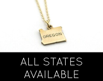 Oregon State Name Necklace | Moving Gift | Best Friend Necklace | State Love | Brass Jewelry | Hometown Gift | Keepsake Gift | Home State