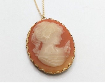 Vintage Resin Cameo Necklace Woman Gold Silhouette Flower Costume Jewelry Gift For Her Wife Woman Statement Peach Pink