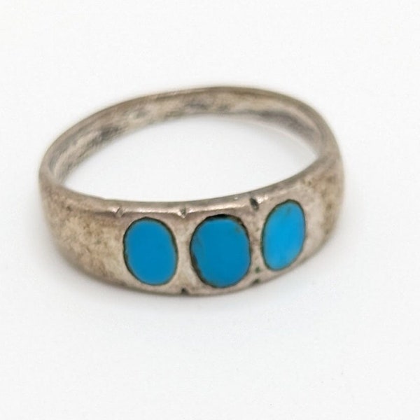 Vintage Sterling Silver Turquoise Ring 5.75 Size Mexican Jewelry Stone Gift For Her Jewelry Present Southwest Style